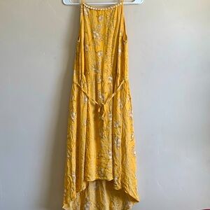 Mustard yellow coquette printed floral dress